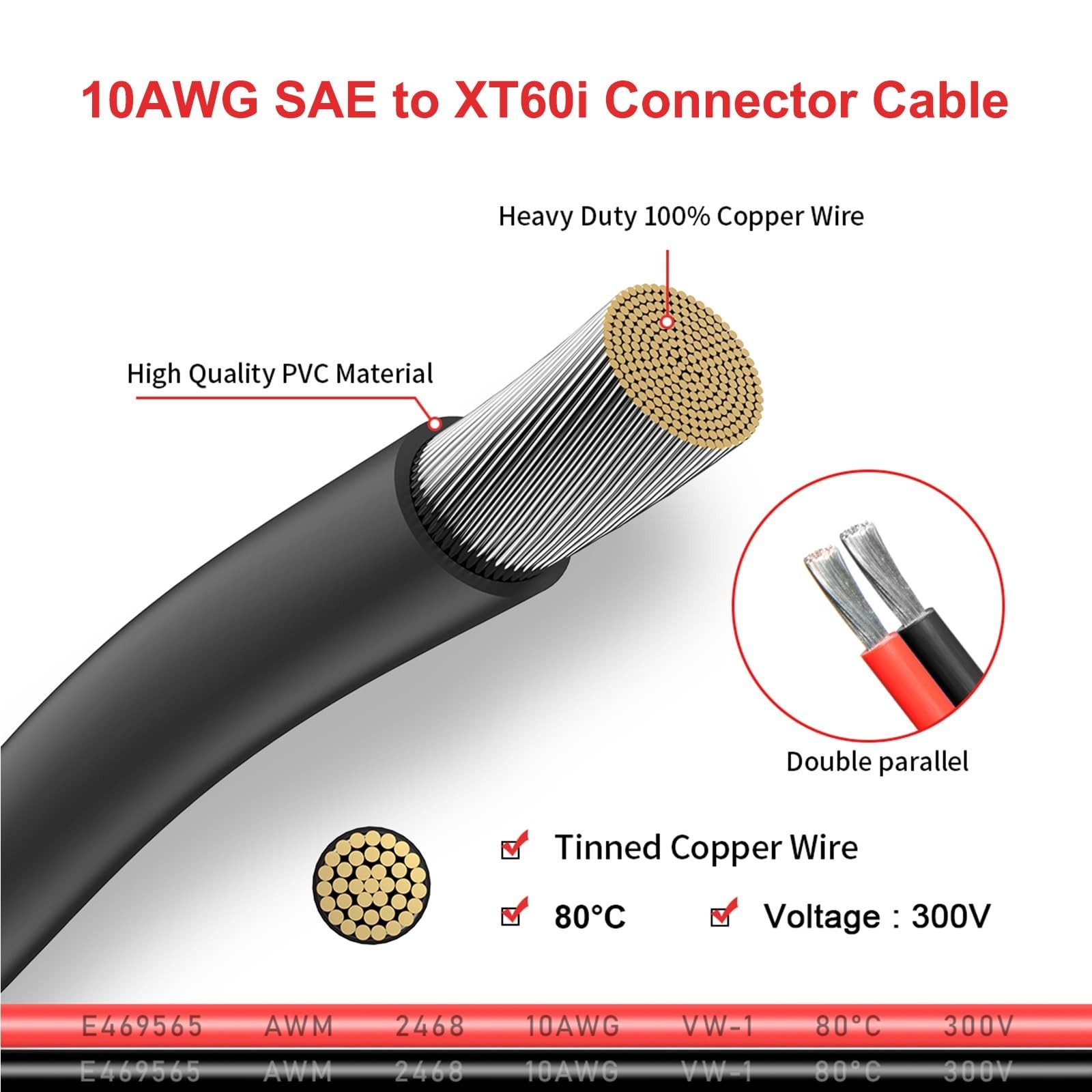 ELFCULB 10AWG XT60i SAE Adapter Extension Cable SAE Polarity Reverse Adapter