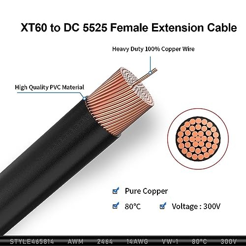 XT60 to DC 8mm Adapter Cable 14AWG 5ft