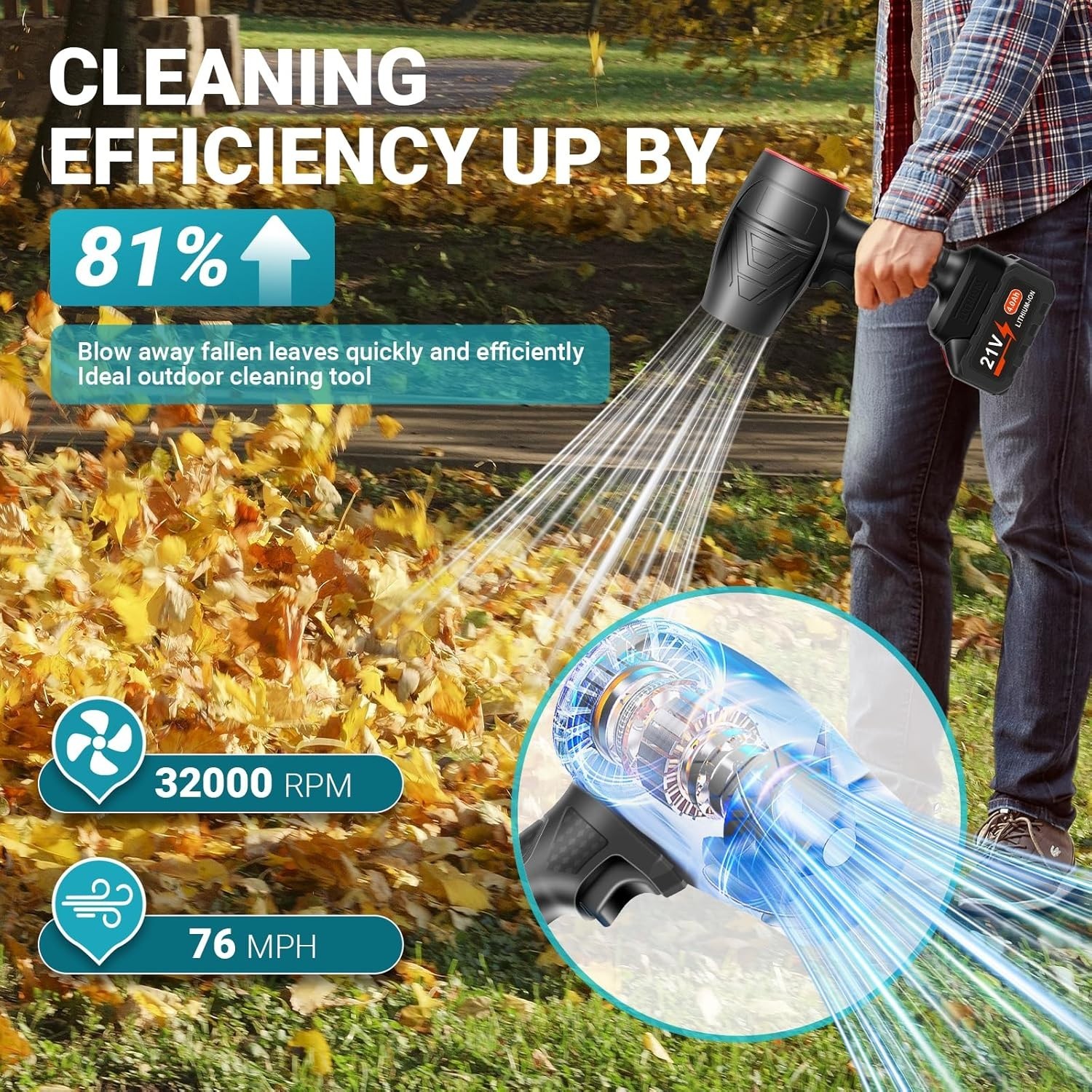 2025 Upgraded Handheld Blower - 32000RPM Power for Leaves, Snow & Dust Removal
