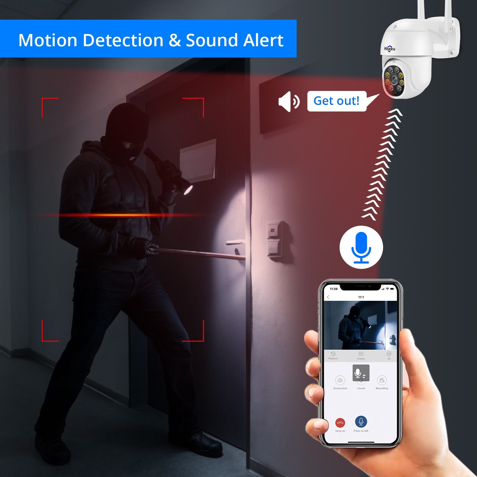 Hiseeu 5MP Full color night vision Motion Detection PTZ WIFI Security Camera