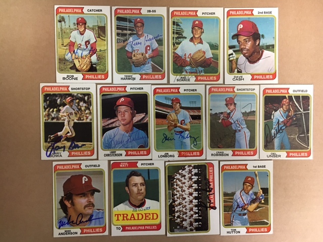 1974 Philadelphia Phillies Signed Topps Card Lot(13);Boone,Cash,Bowa,Unser,Watt