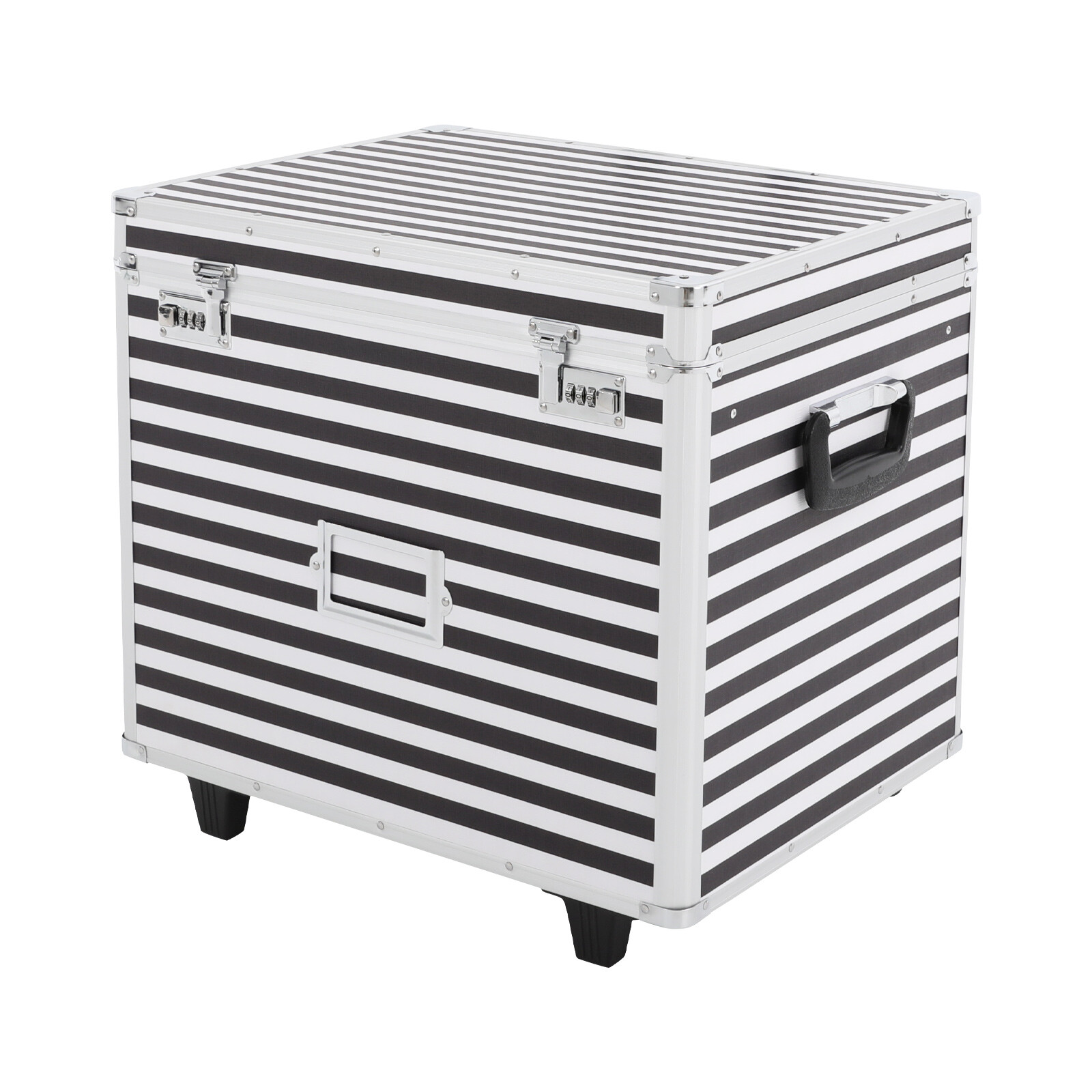 Striped style Rolling File Storage Case, Lockable File Box with Telescopic Pole