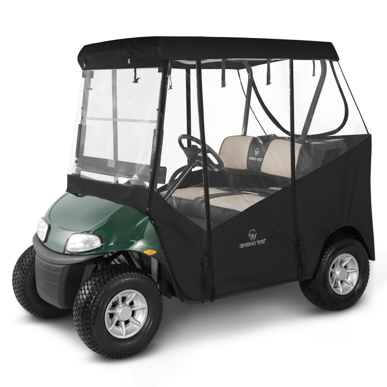 CHENGWEI Golf Cart Enclosure 2 For EZGO TXT & RXV 2 Passenger, Black