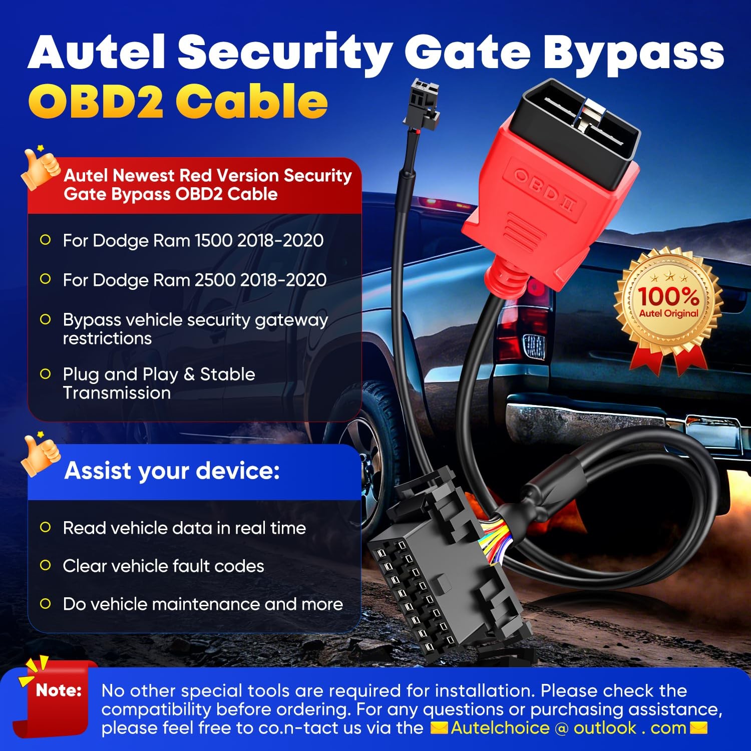 Autel Original OBD2 Adapter Security Gate Bypass Cable, SGW Cable...