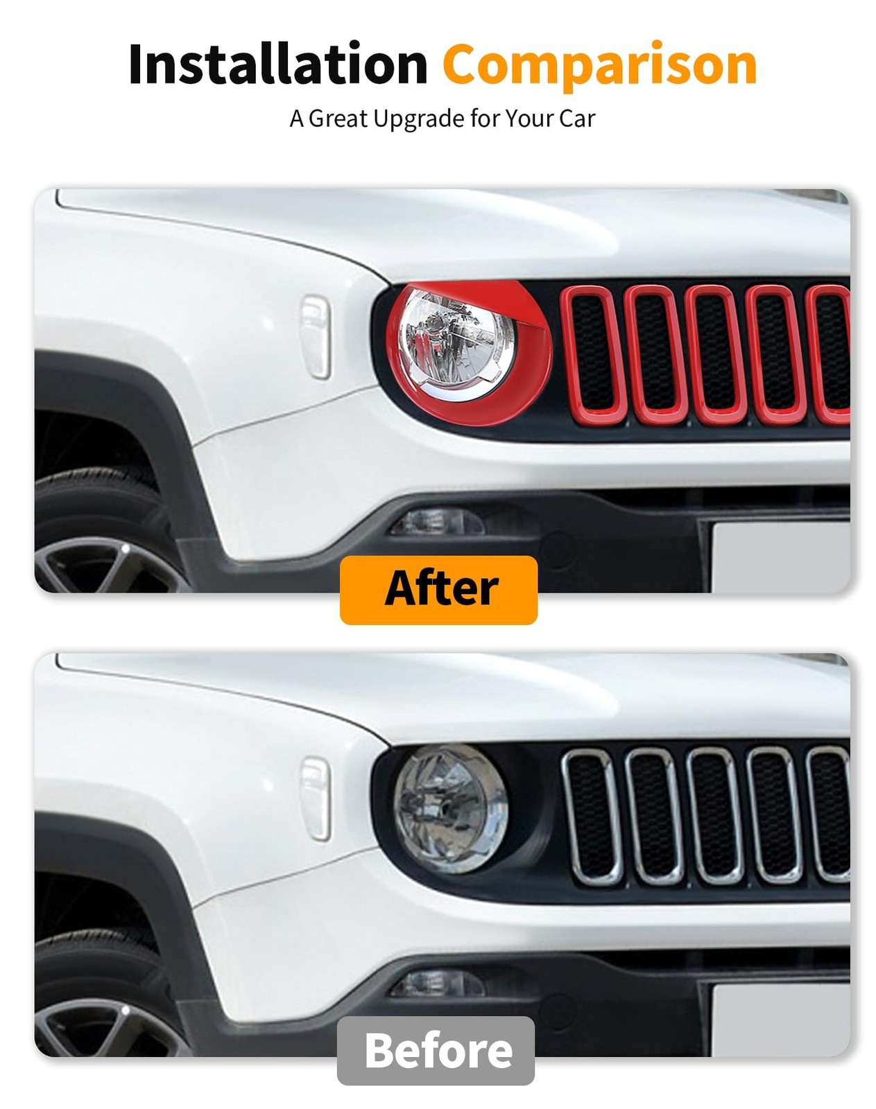 For Renegade Front Grille Inserts & Front Angry Eye Light Headlight Cover Bez...