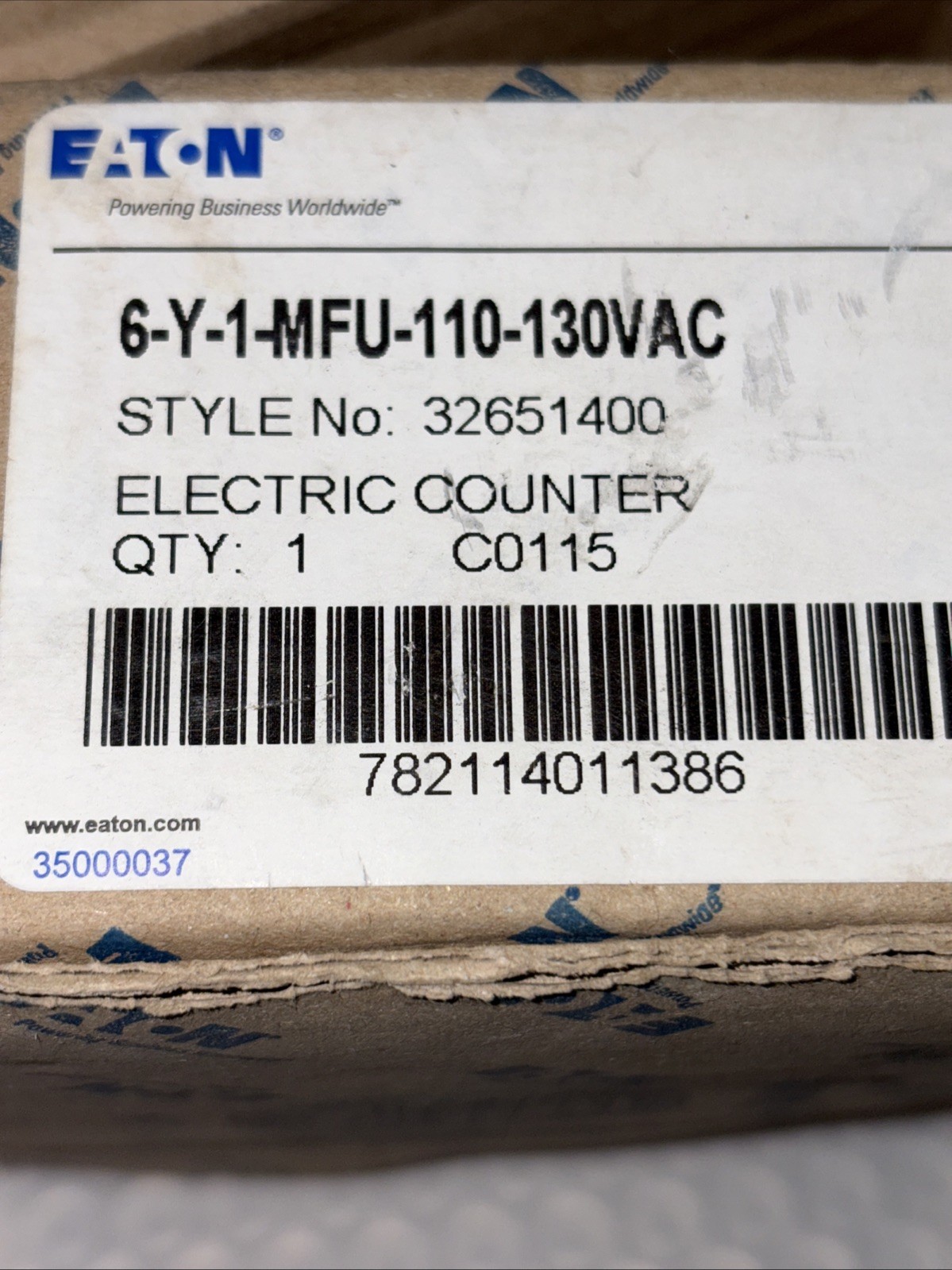 Eaton Durant Electronic Counter, 6-Y-1-MFU-110/130VAC, 6-DIGIT, 32651400, New