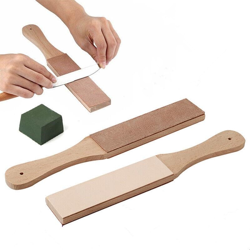 Double Side Leather Strop for Knife Sharpening - 11"x 1.6" Stropping Block Ki...