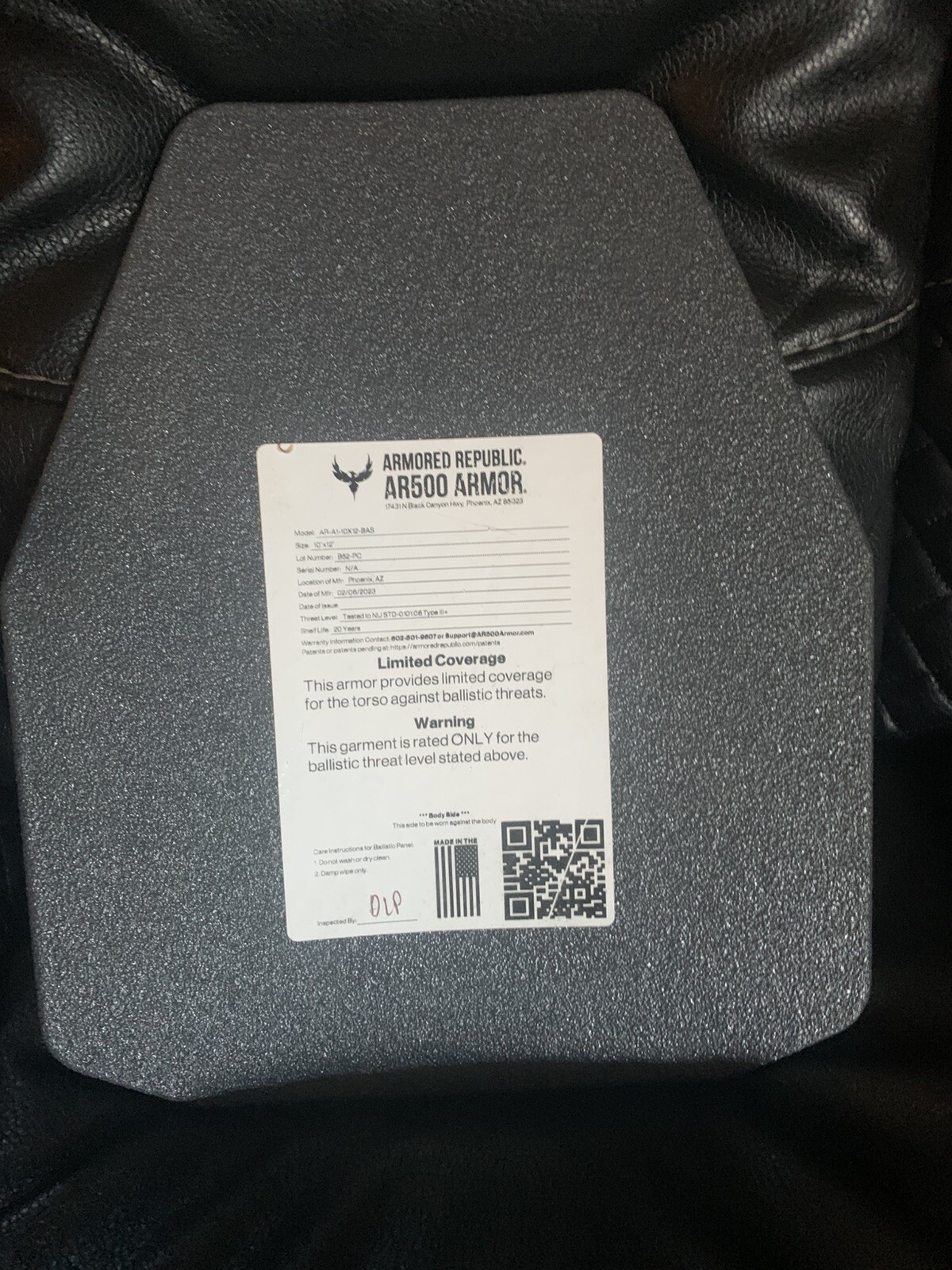 10x12 bullet proof plate Level 3+