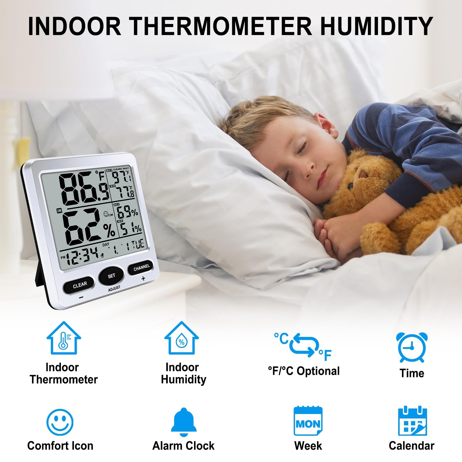 Hygrometer Thermometer Room Temperature Humidity Meter with Large Display, Mi...