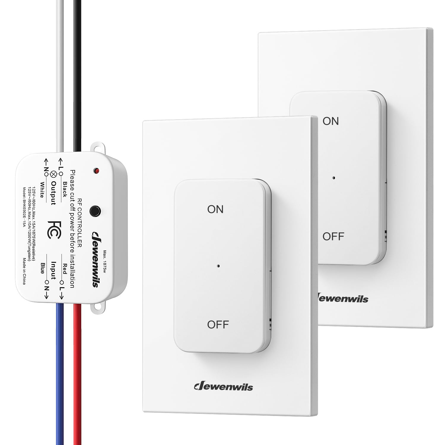 Wireless Remote Light Switch, 15A High Power, No in-Wall Wiring, 2 Remotes