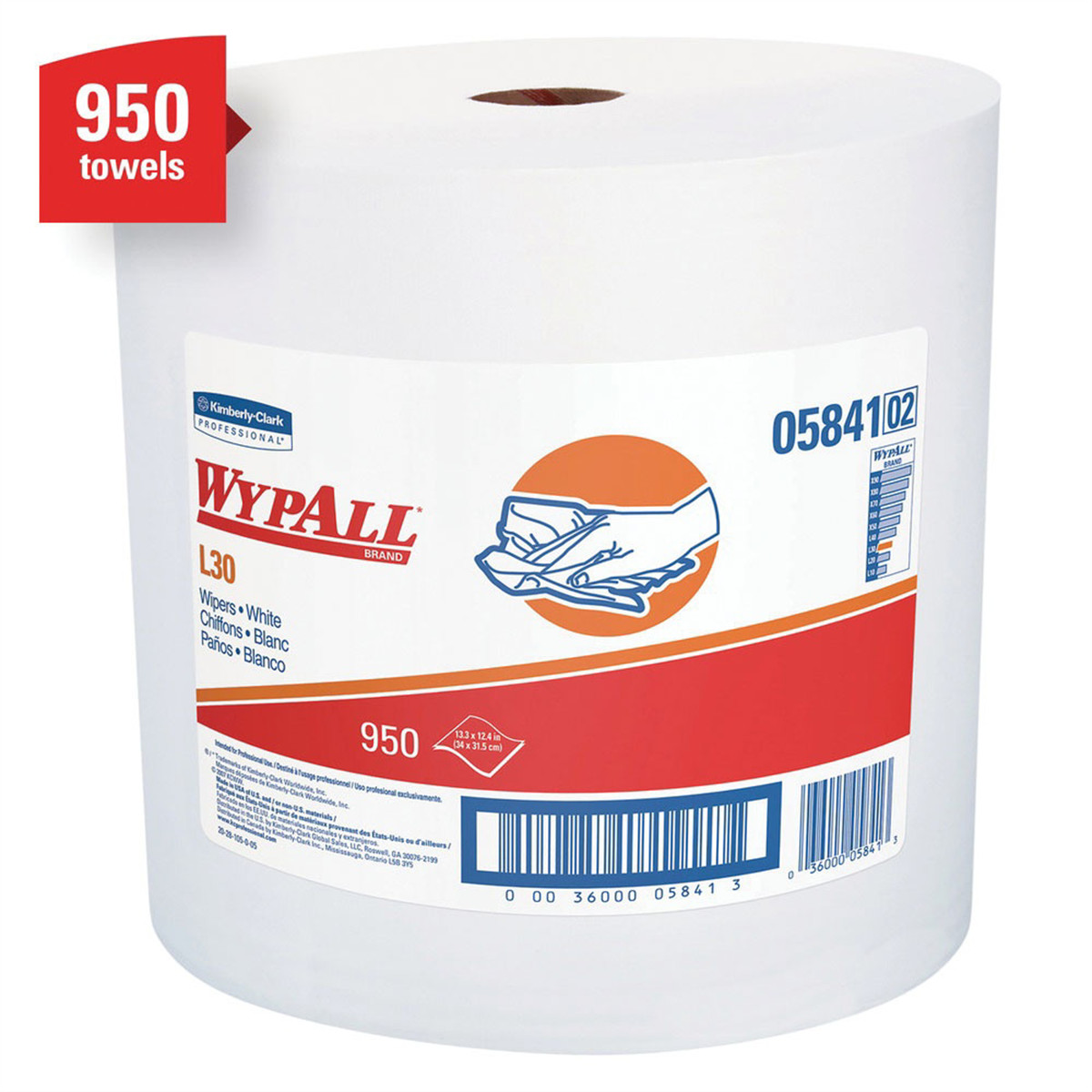 Kimberly Clark WypAll 05841 L30 Series Jumbo Roll Towel, 13.4 x 12.4 in, 950, Do