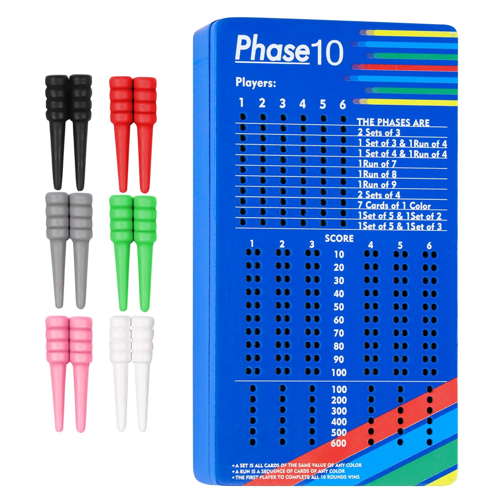 Wooden Score Board for Phase 10 Card Game with Peg Storage â€“ Reusable Travel