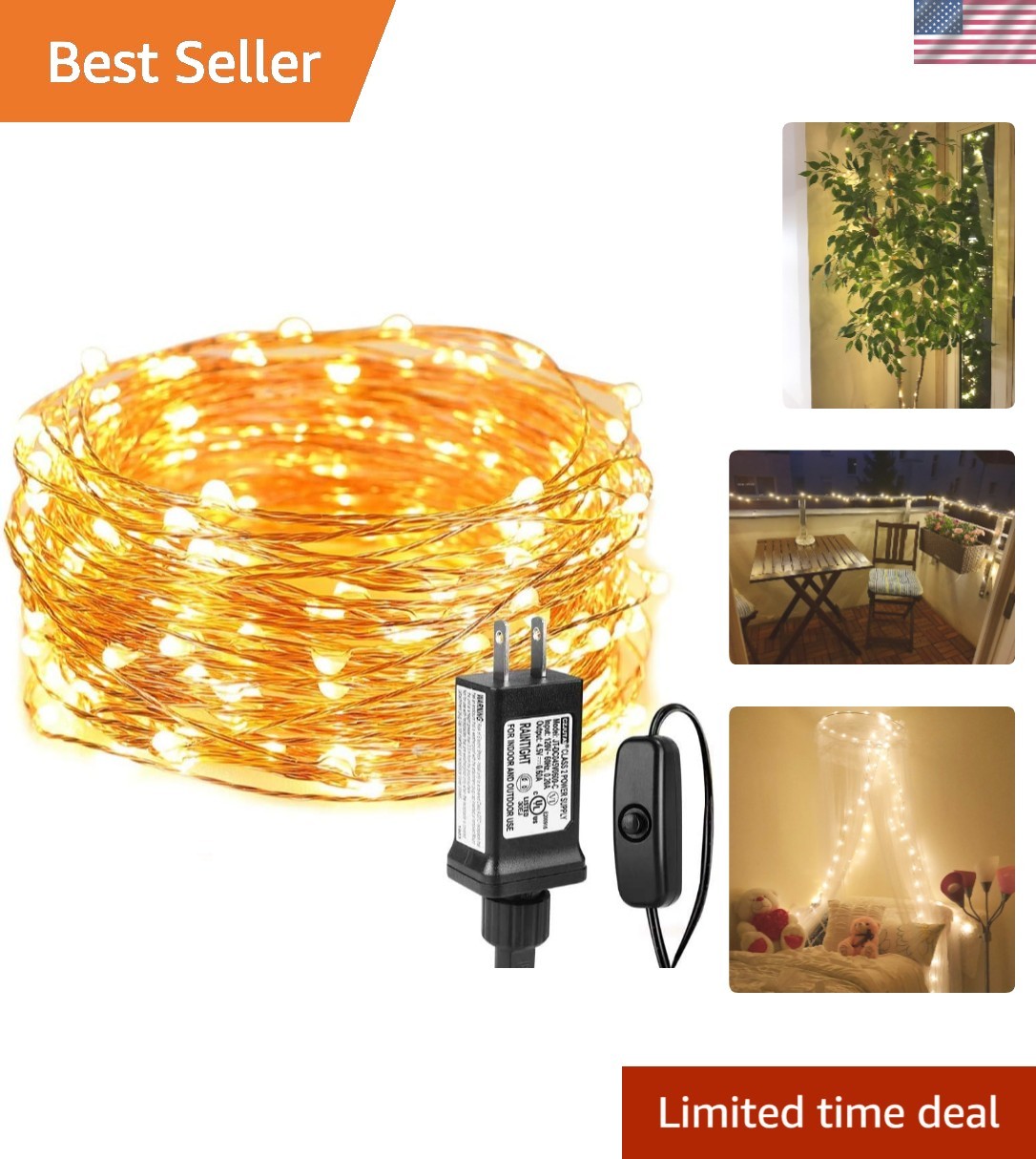 Versatile 33ft 100 LED Fairy Lights - Waterproof Warm White Decorative Lighting