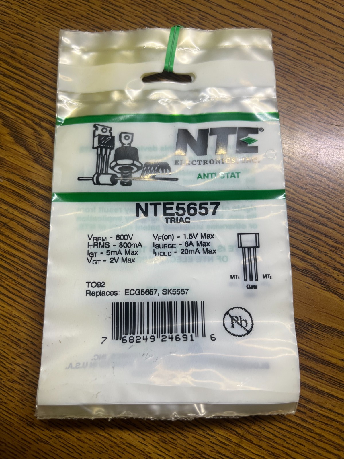 NTE5657 Triac 600 Volts .8 Amps, A lot of 5 pieces,