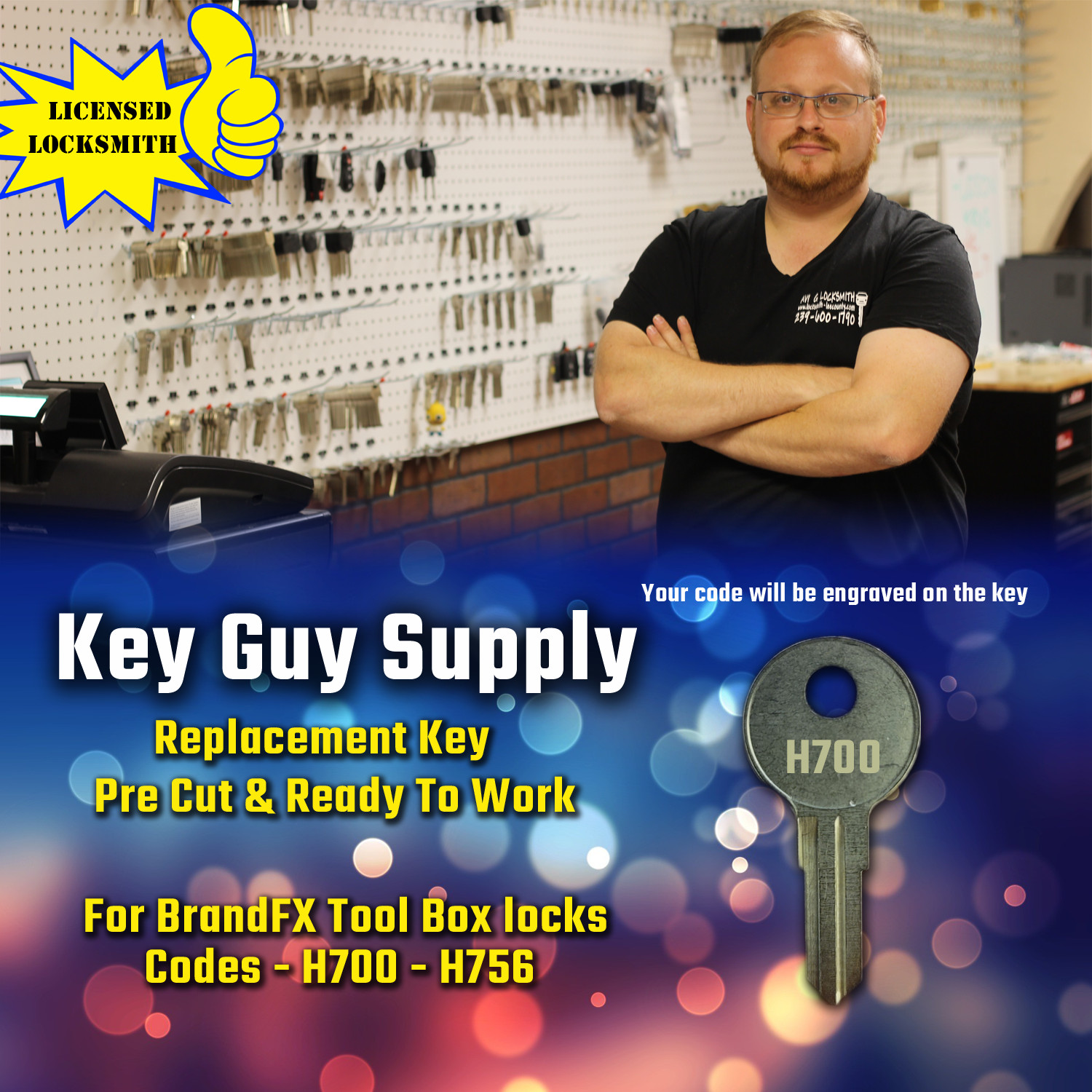 H700-H756. Replacement key for BrandFX Toolbox locks, Pre Cut To Your Code.