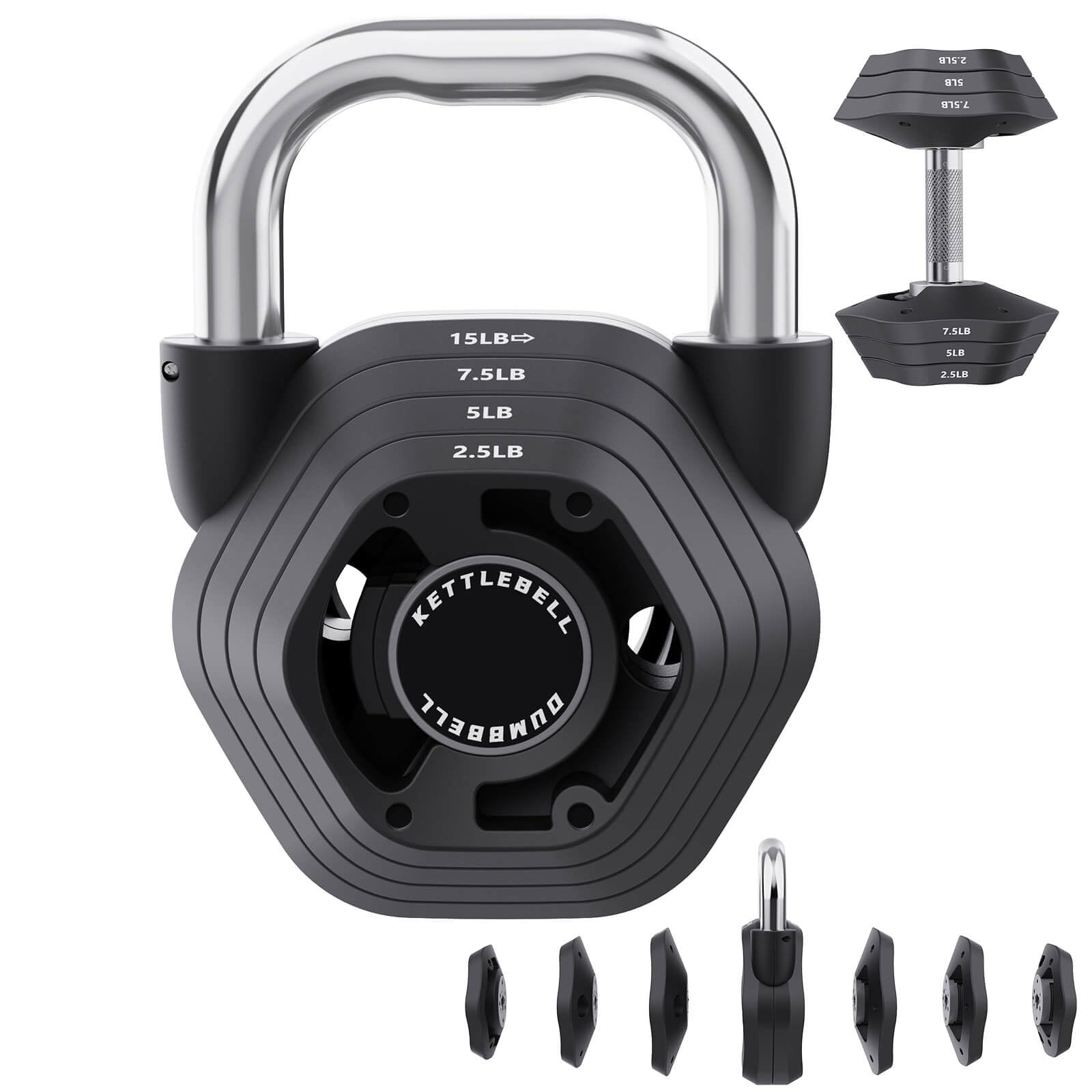 Best 2-in-1 Adjustable Kettlebell, 15-45LB Kettlebells Weight Set for Strength