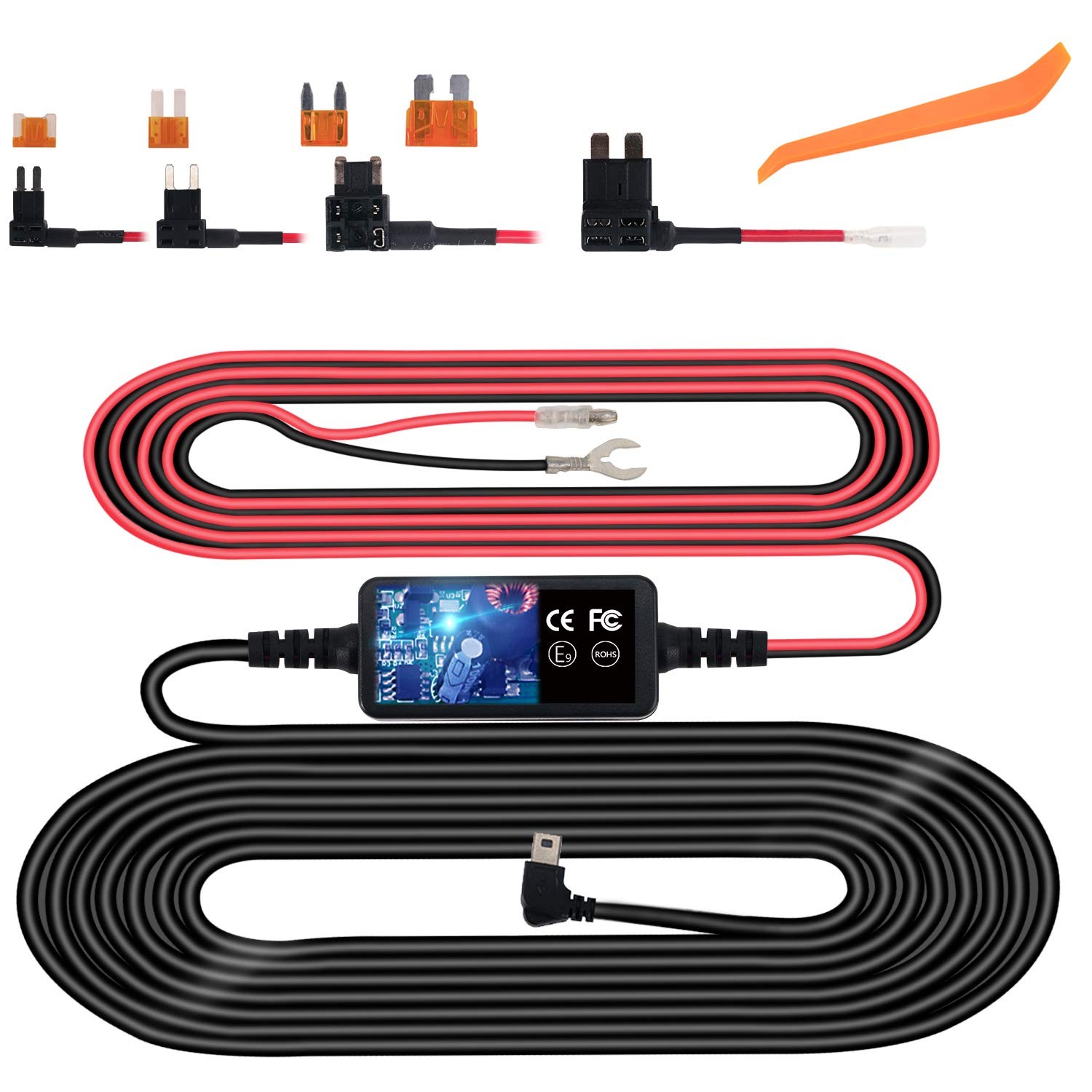 Kit de Cableado en Duro para Dash Cam Mini USB y Fusible para Cámara de Tablero