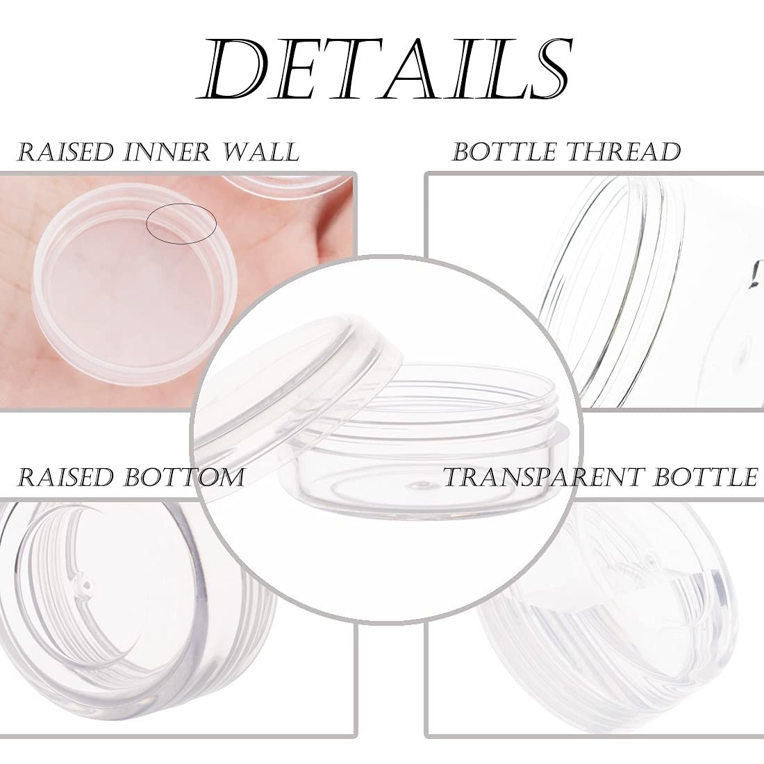 10 Gram Sample Containers Clear Plastic Cosmetic Jars Lids Refillable 40 PK