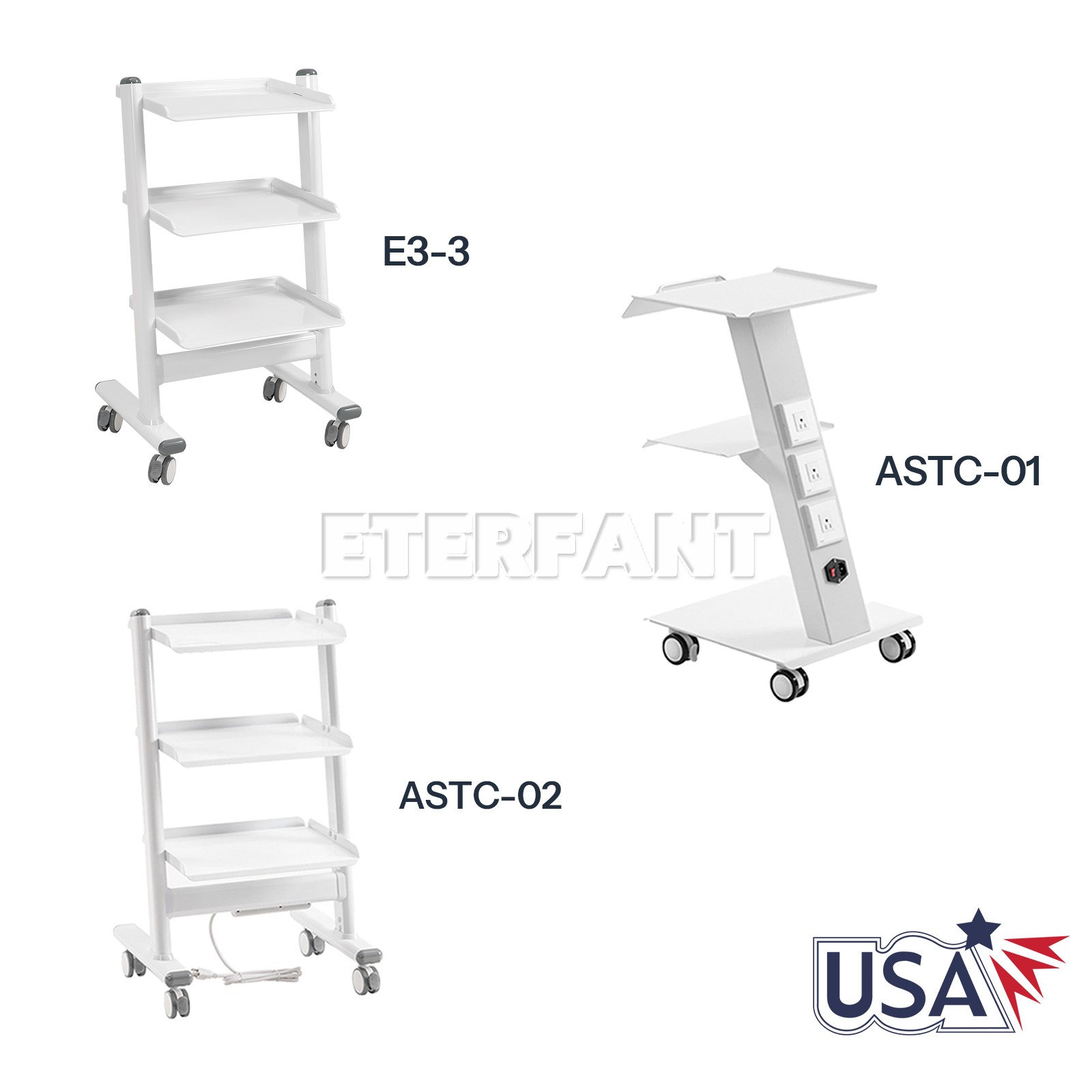 ETERFANT Dental Trolley Cart Medical Tool Mobile Instrument Stand with Socket