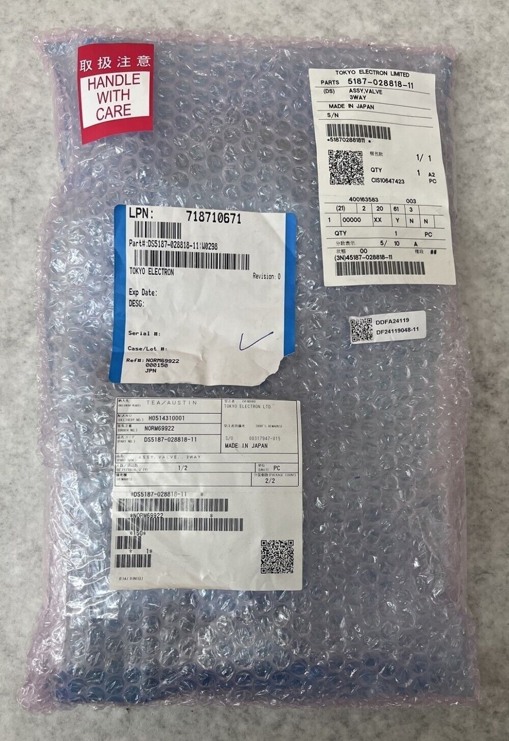 Tokyo Electron Assembly Valve 3 Way DS5187-028818-11