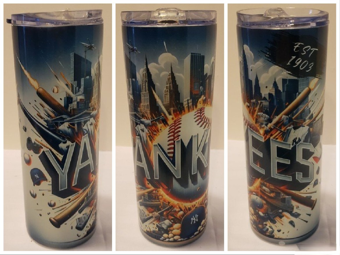New York Yankees 20 oz. Stainless Steel Glitter Tumbler with Straw