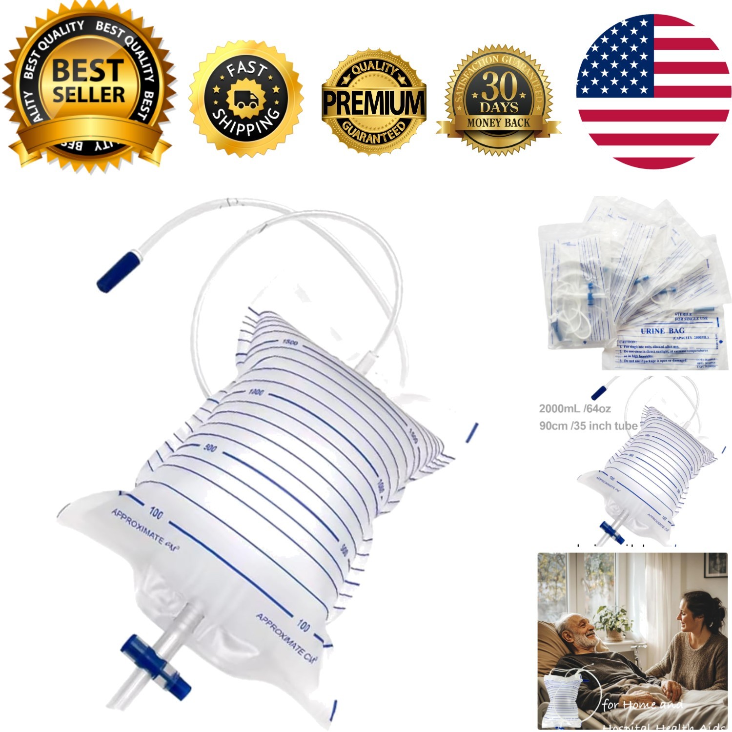 2000mL Urinary Drainage Bag with Anti-Reflux Valve for Optimal Hygiene Care