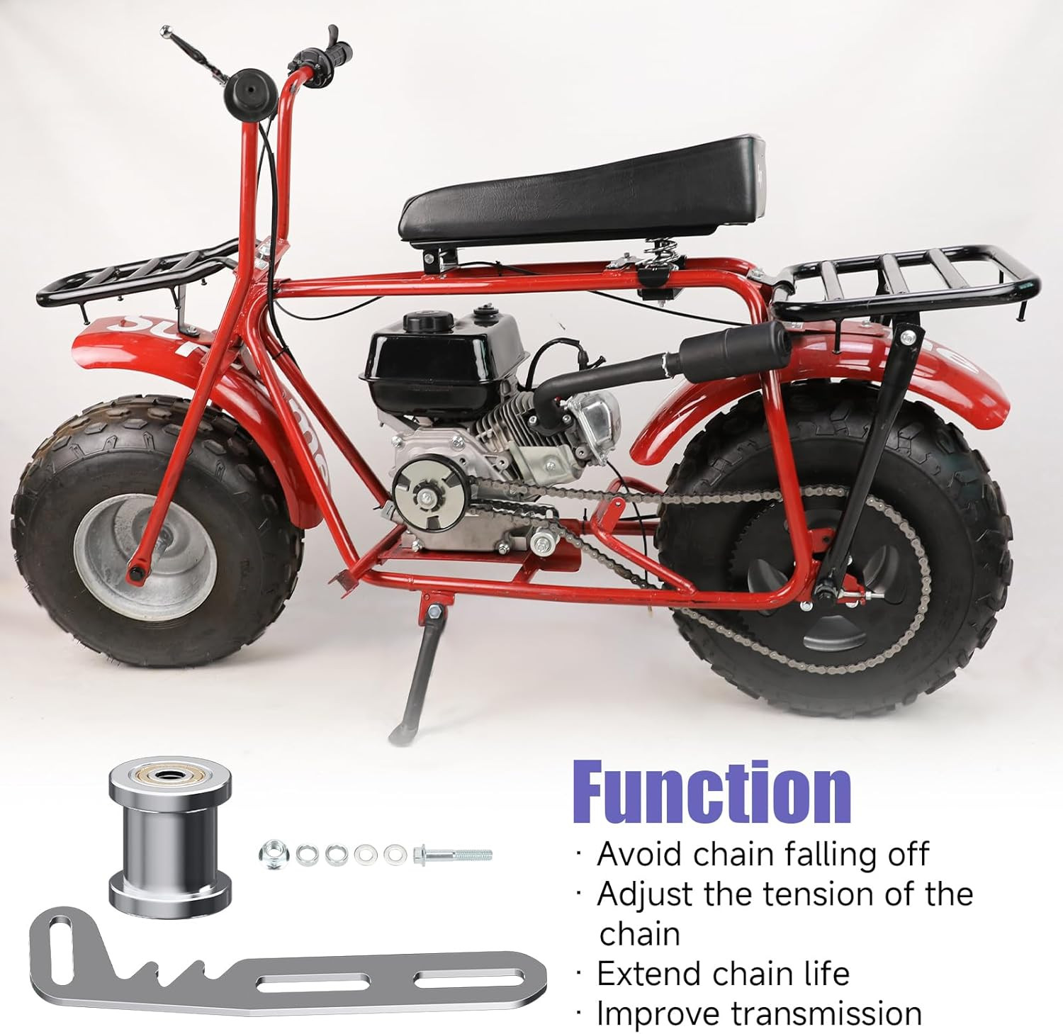 Mini Bike Chain Tensioner Adjuster Bracket with Roller Compatible with Predator