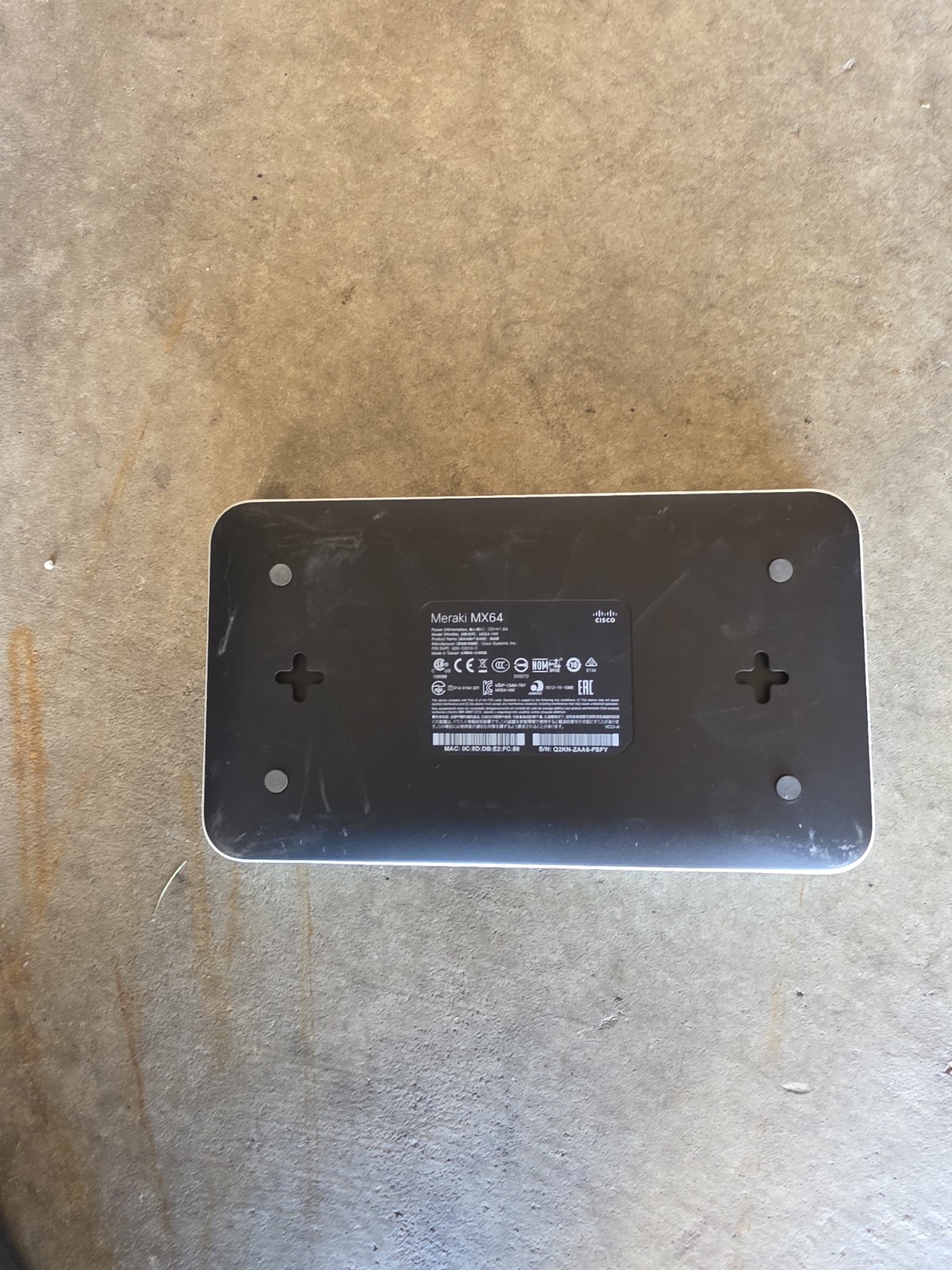 Meraki MX64-HW Cisco Cloud Security Appliance Has AC Adapter