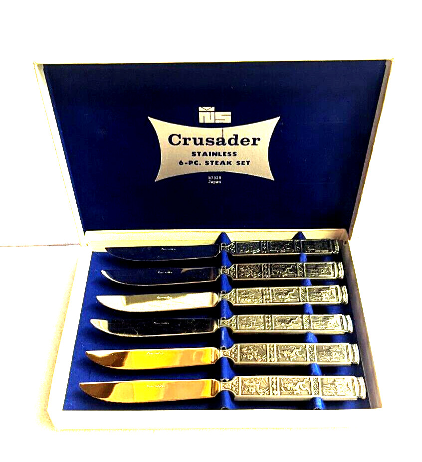 Vintage Crusader Steak Knife 6 pc Set B7328 NASCO Japan, Boxed