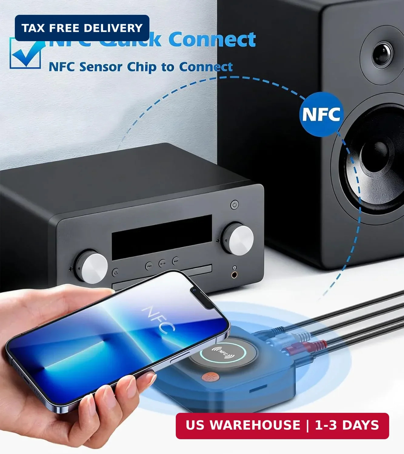 Bluetooth Receiver for Home Stereo, AUX RCA to Bluetooth Adapter | NFC Bluetooth