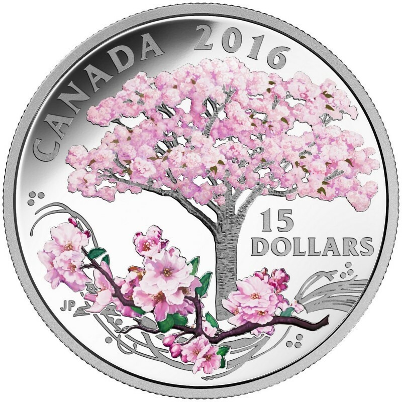 2016 CHERRY BLOSSOMS  $15 Canada 3/4 OZ SILVER COIN – ROYAL CANADIAN MINT