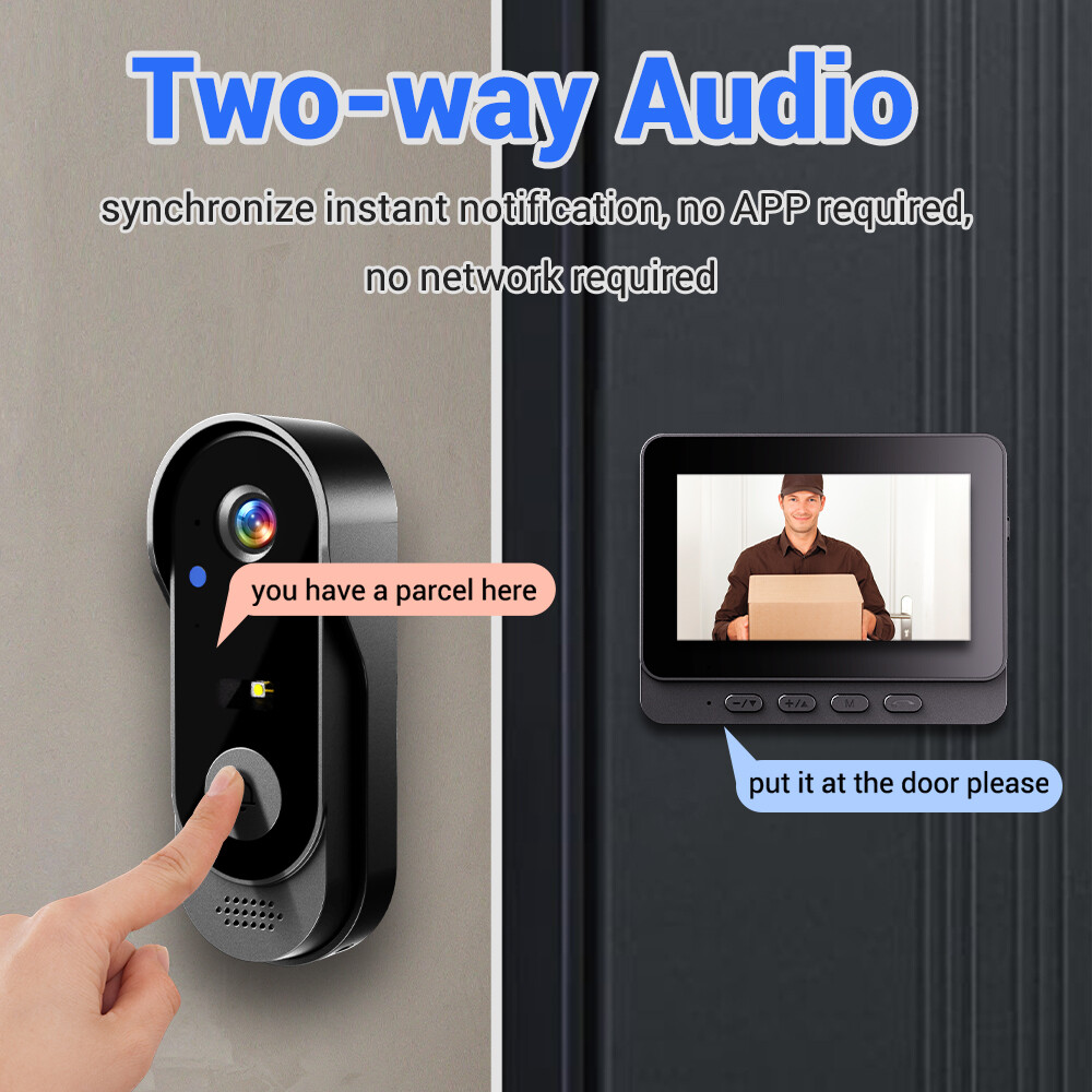 Wireless Security Smart Doorbell Intercom Two-Way Audio Camera Bell IPS Screen