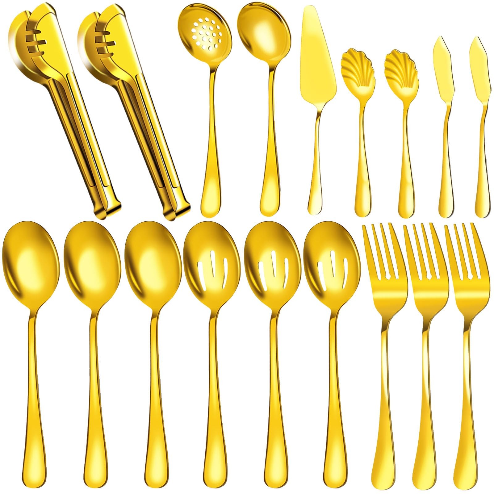 Serving Utensils Set for Buffet, 18 Pack Stainless Steel Serveware, Gold | La...