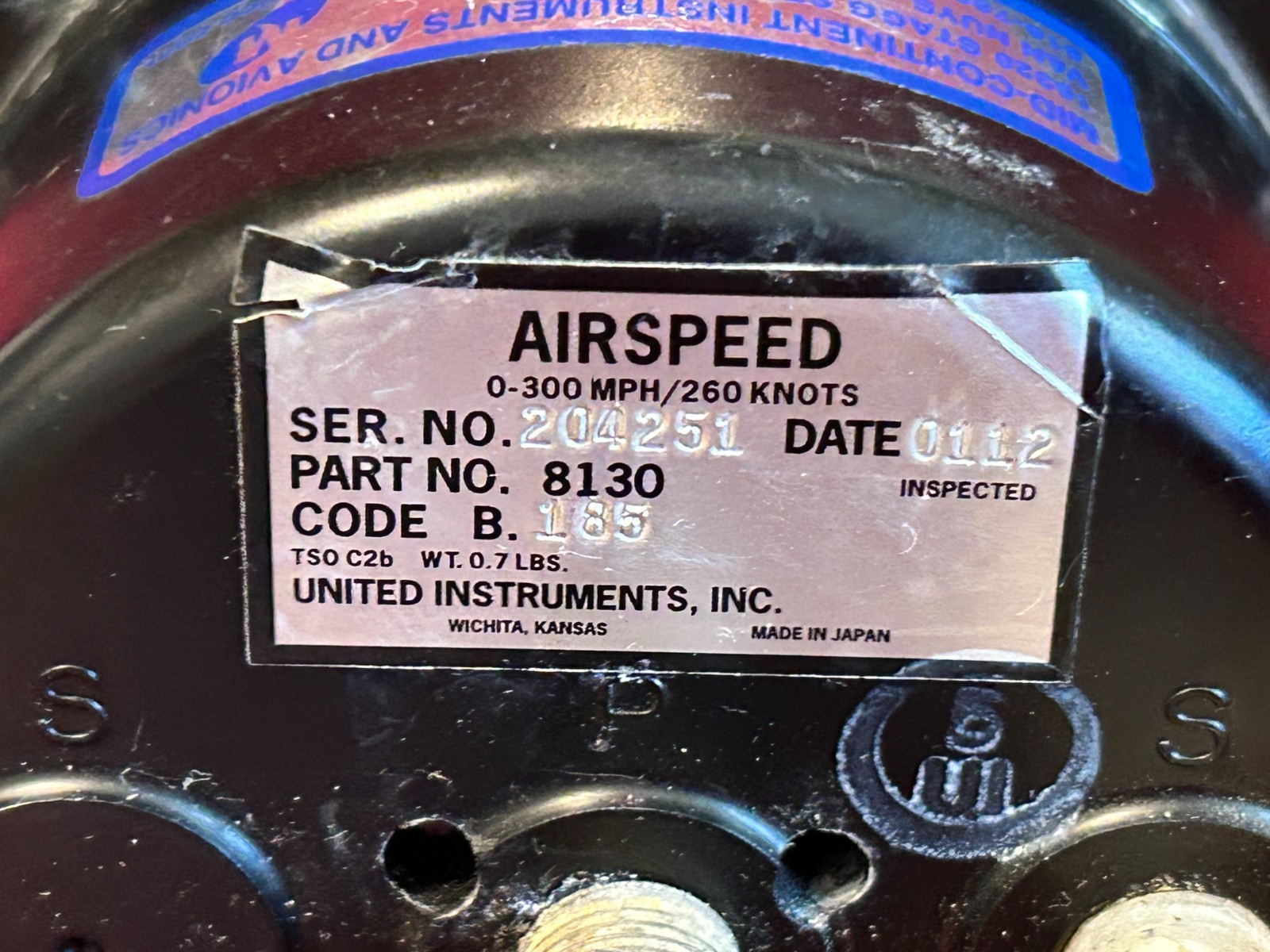 UNITED INSTRUMENTS TRUE AIRSPEED INDICATOR P/N 8130