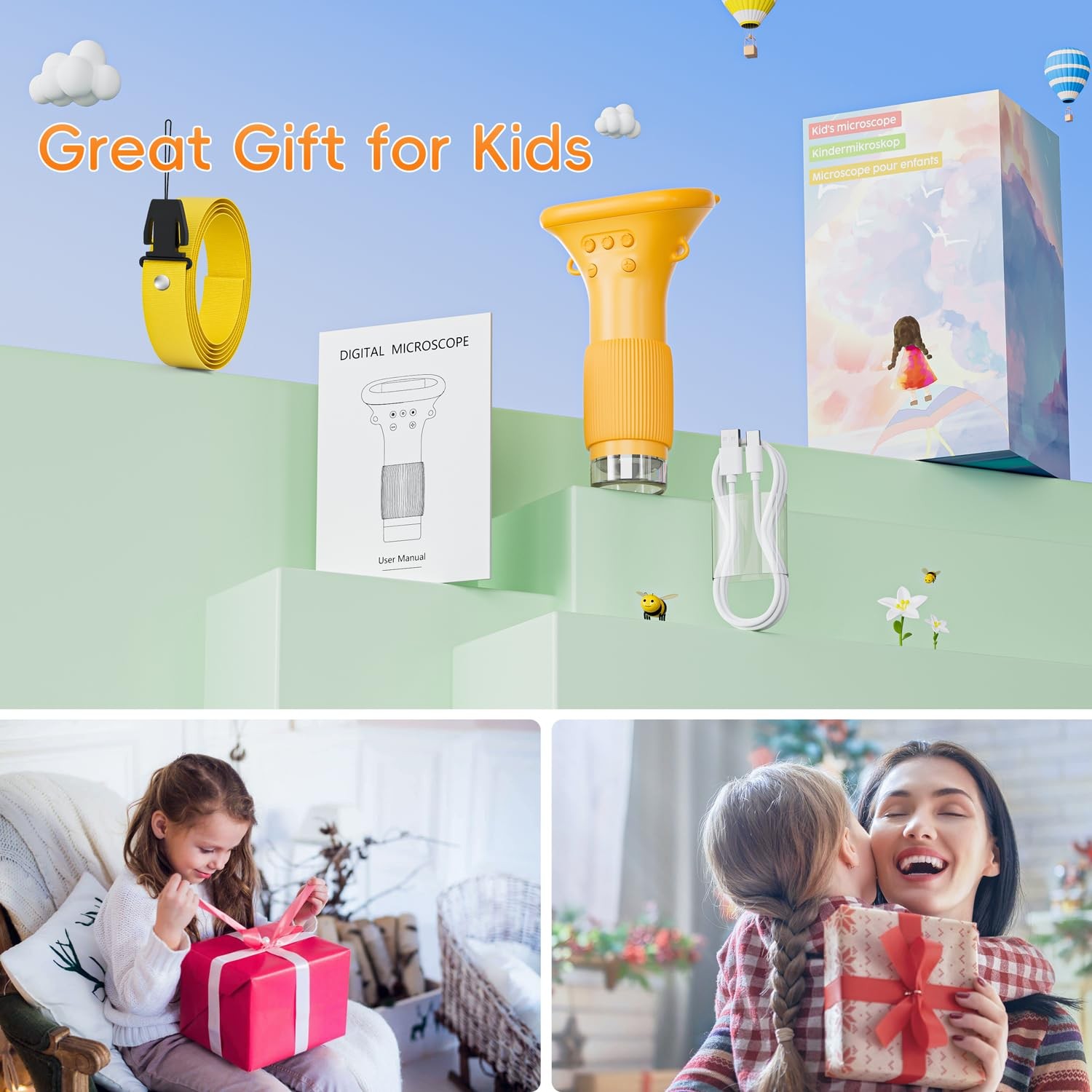 Microscope for Kids, SKYBASIC 2" IPS Screen 1000X Handheld Digital Microscope...
