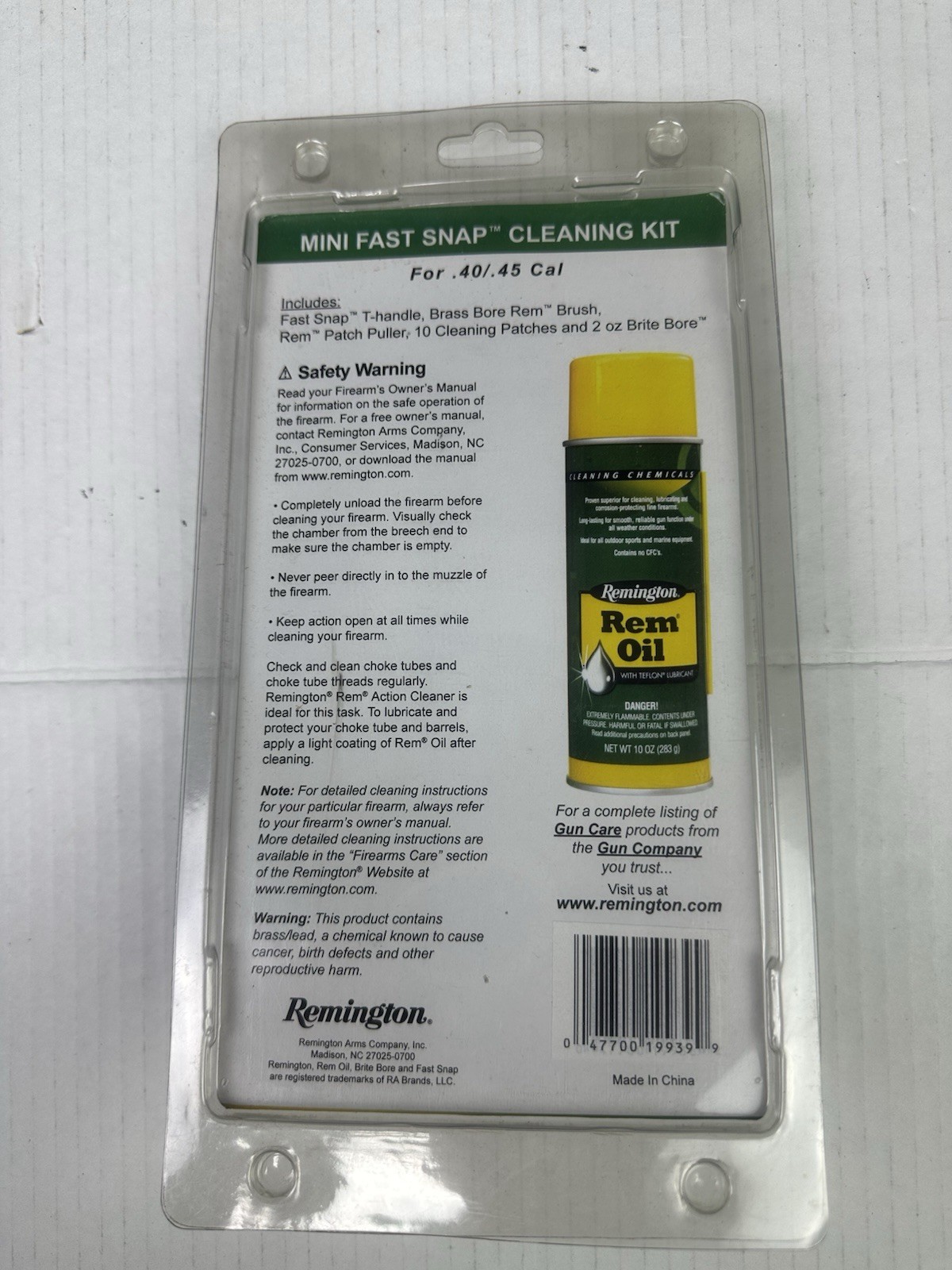 REMINGTON MINI FAST SNAP CLEANING KIT FOR .44/.45 CAL