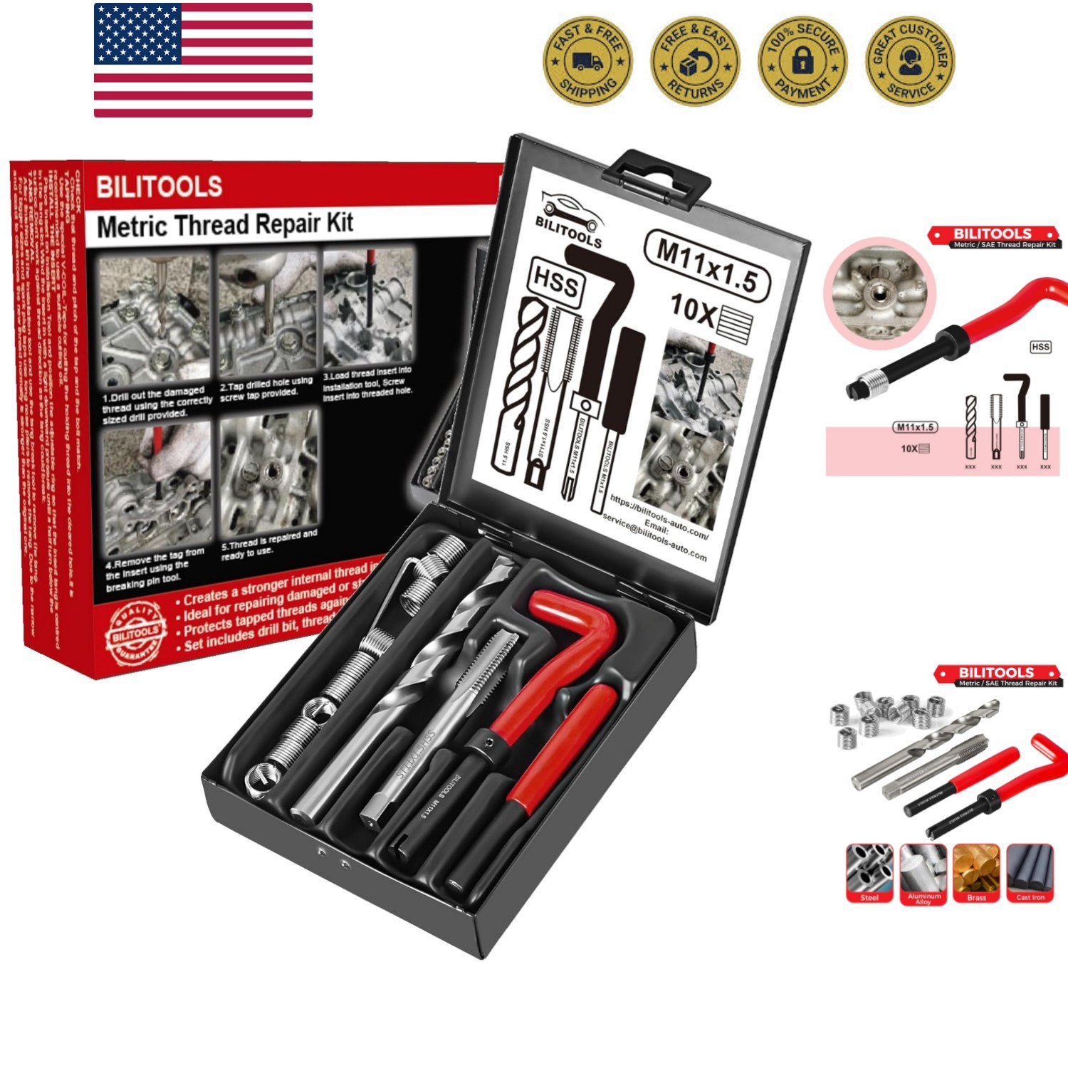 M11x1.5 Helicoil Thread Repair Kit Metric, HSS Drill Heli Coil Repair Kit