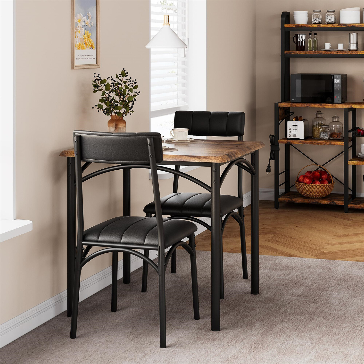 Dining Table Set Dining Room Table Set with 2 Upholstered Chairs for Small Spac