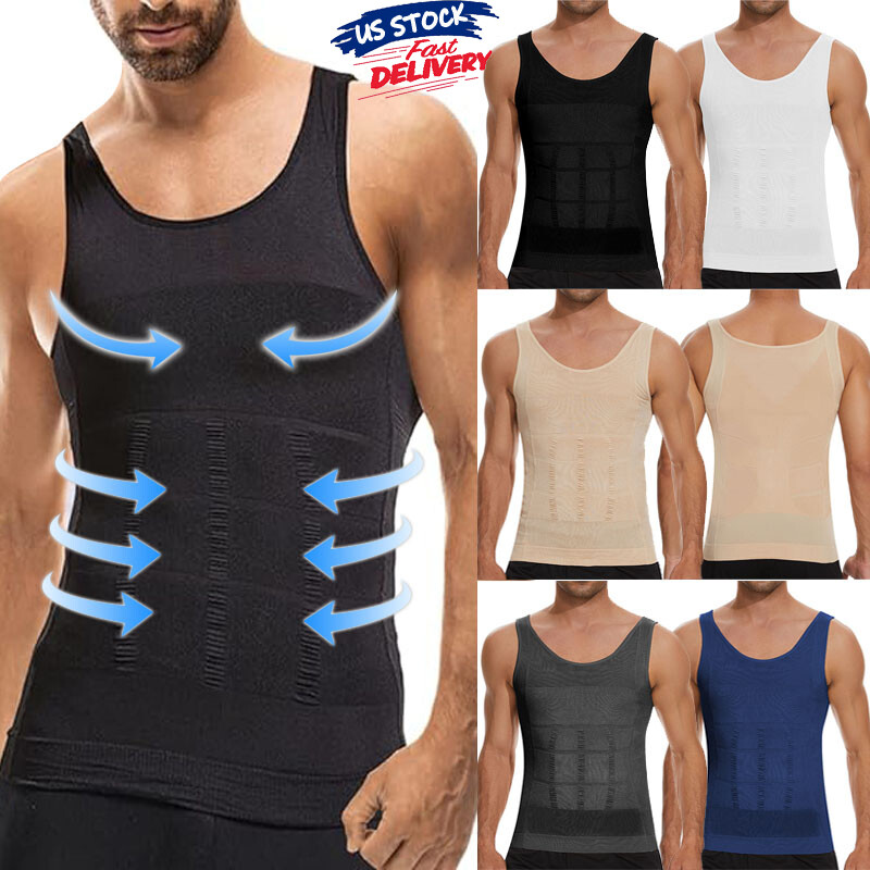 Mens Slimming Body Shaper Belly Chest Compression Vest Muscle Shirt Tank Top GYM