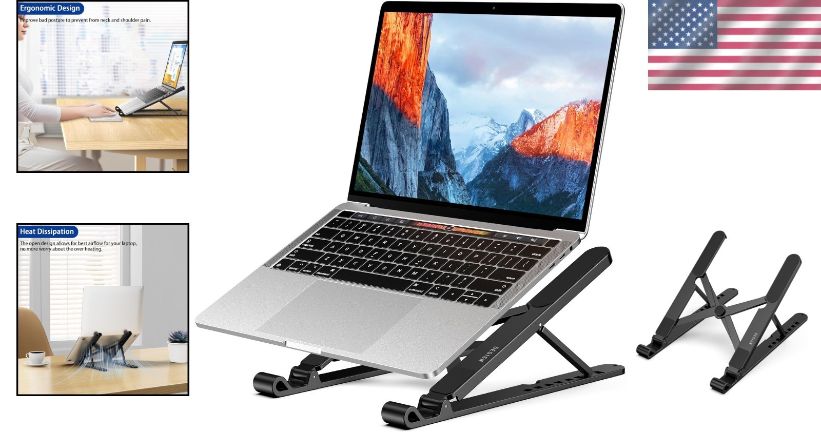 Black LS01 Pro Laptop Stand: Lightweight, Compact & Ergonomic for Home or Travel