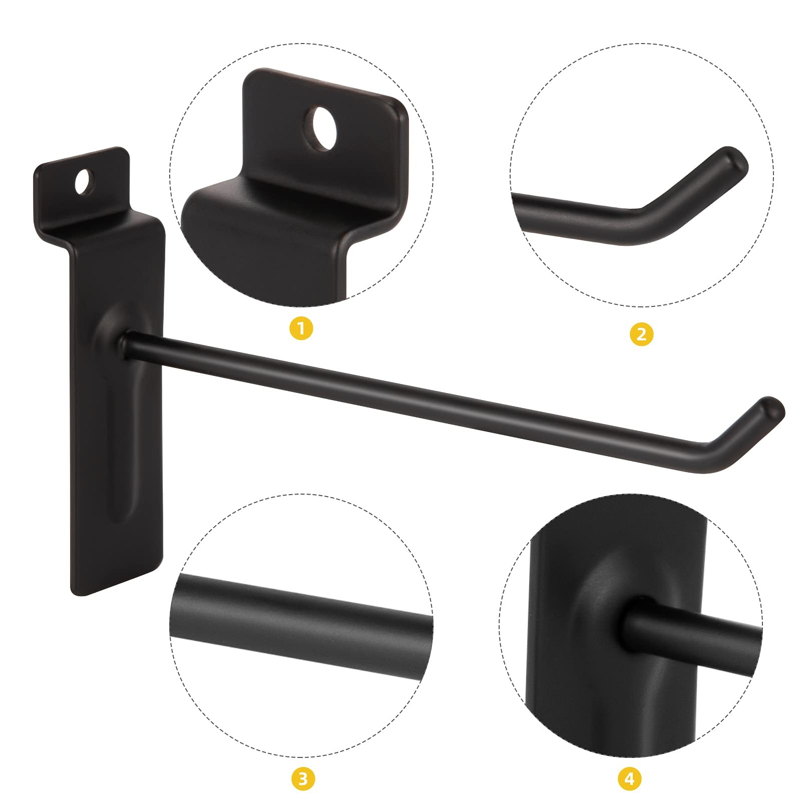 6" Heavy Duty Slatwall Panel Hooks, Black 48Pack, 6inch