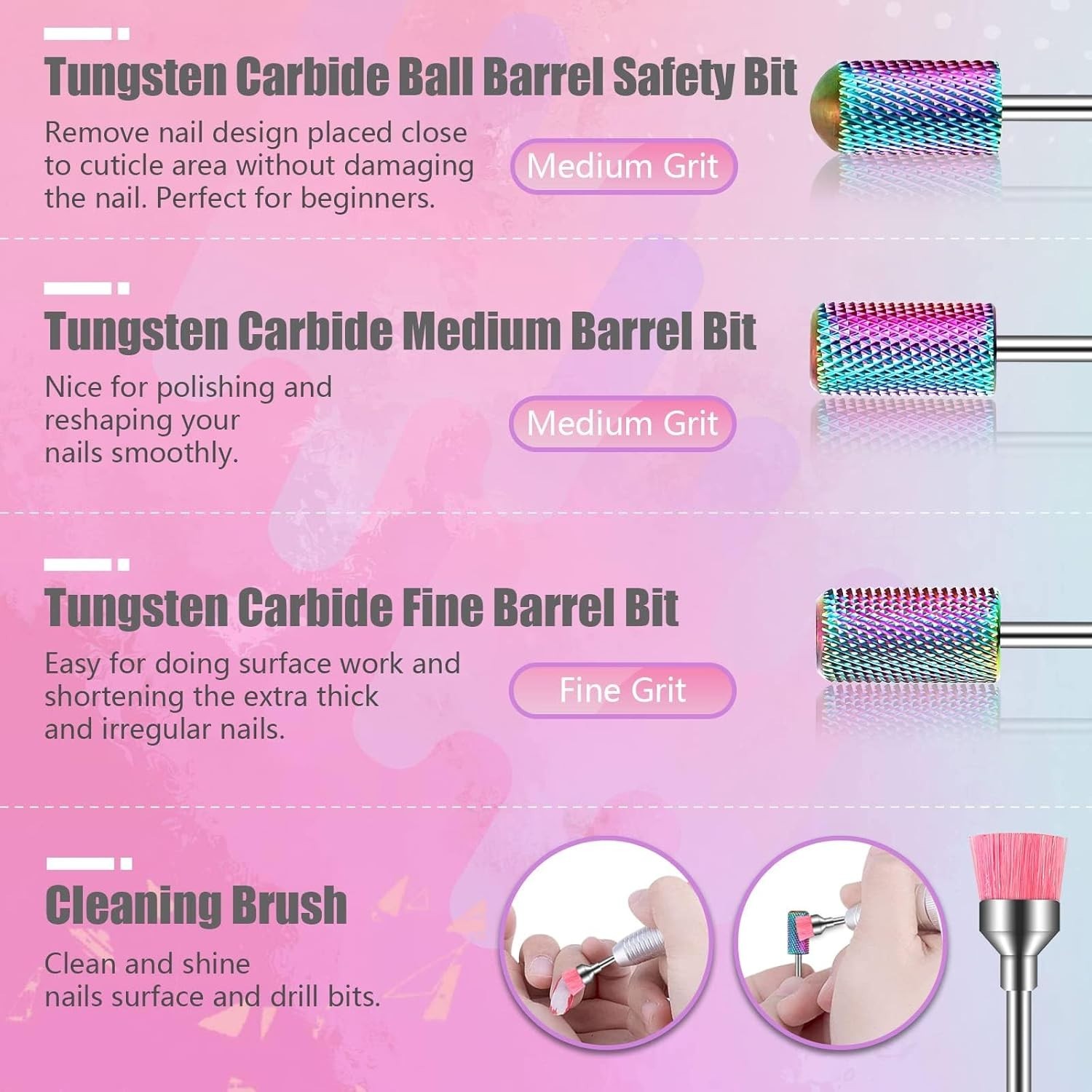 21Pcs Nail Drill Bits Set with Portable Pink Case, 3/32 Inch Drill Bits for N...