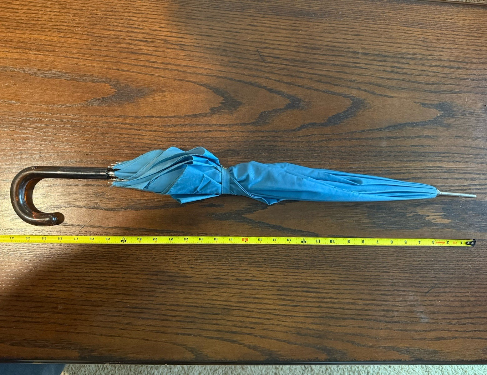 Vintage Blue Classic Parasol Umbrella w/ Curved Handle, 32 in