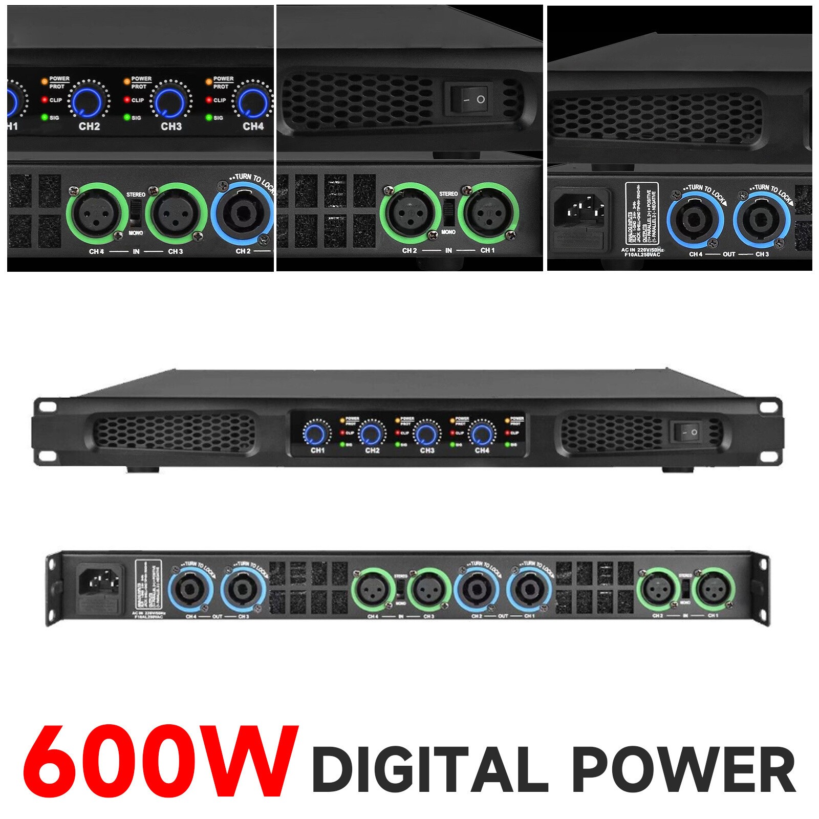 High-Tech 5200W 4-Channel Class D Digital Power Amplifier 5200-Watts PEAK Output