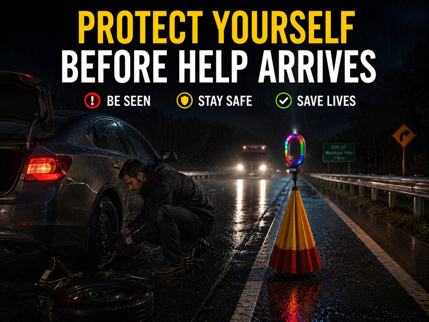 Multibreller Emergency LED Safety Umbrella Reverse Folding Reflective Flashlight