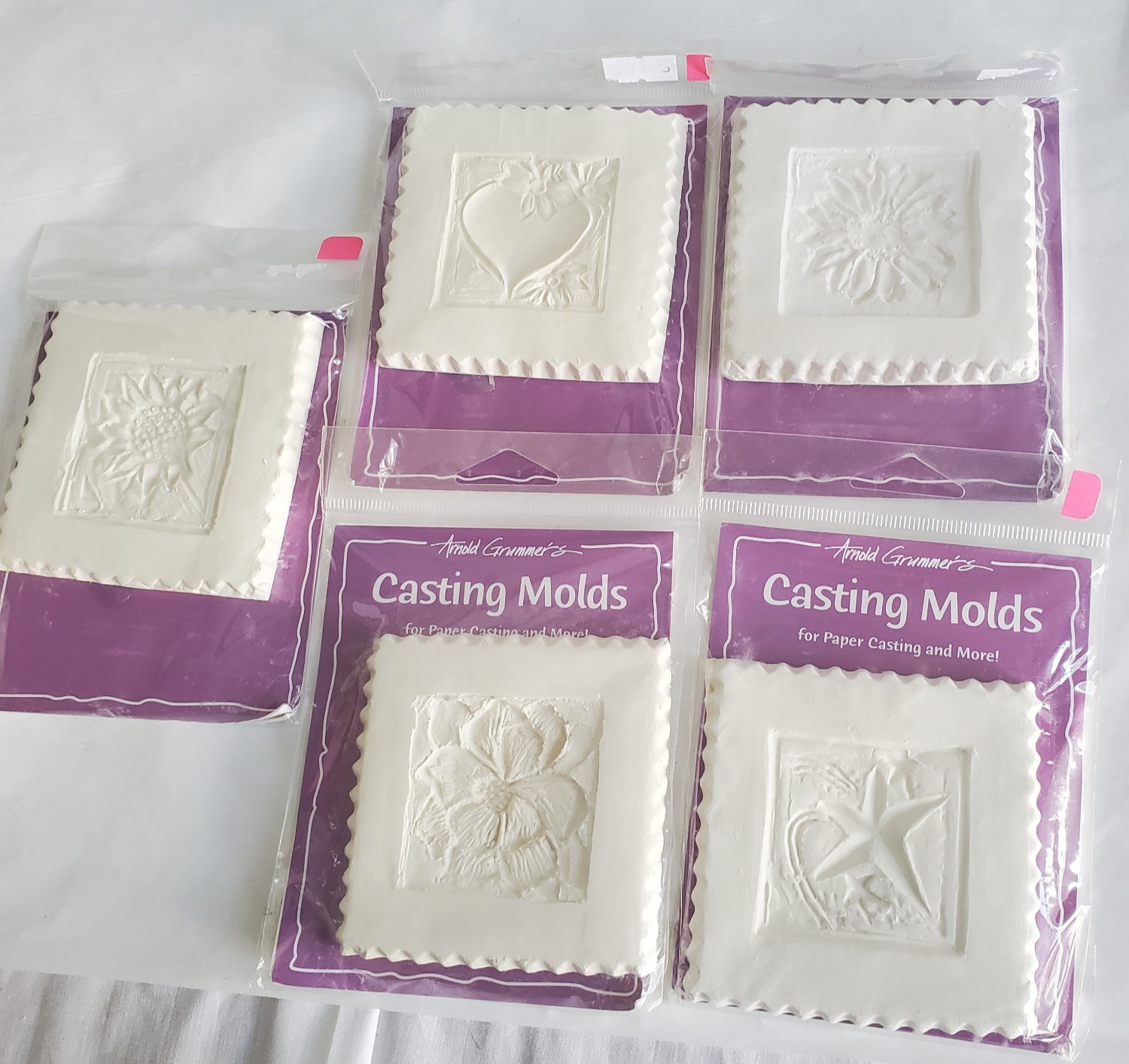 Arnold Grummer Paper Casting Molds Sunflower Magnolia Star Hearts Flowers x5 New