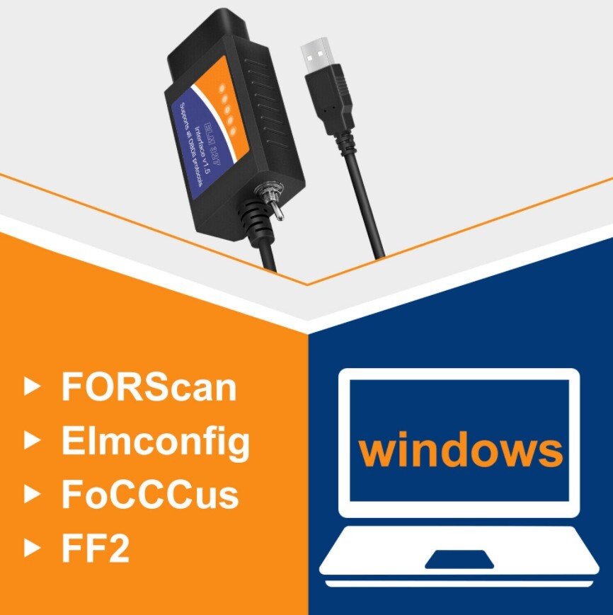 OBD2 Scanner ELM327 Software USB Diagnostic Tool Cable Adapter for Ford FORscan