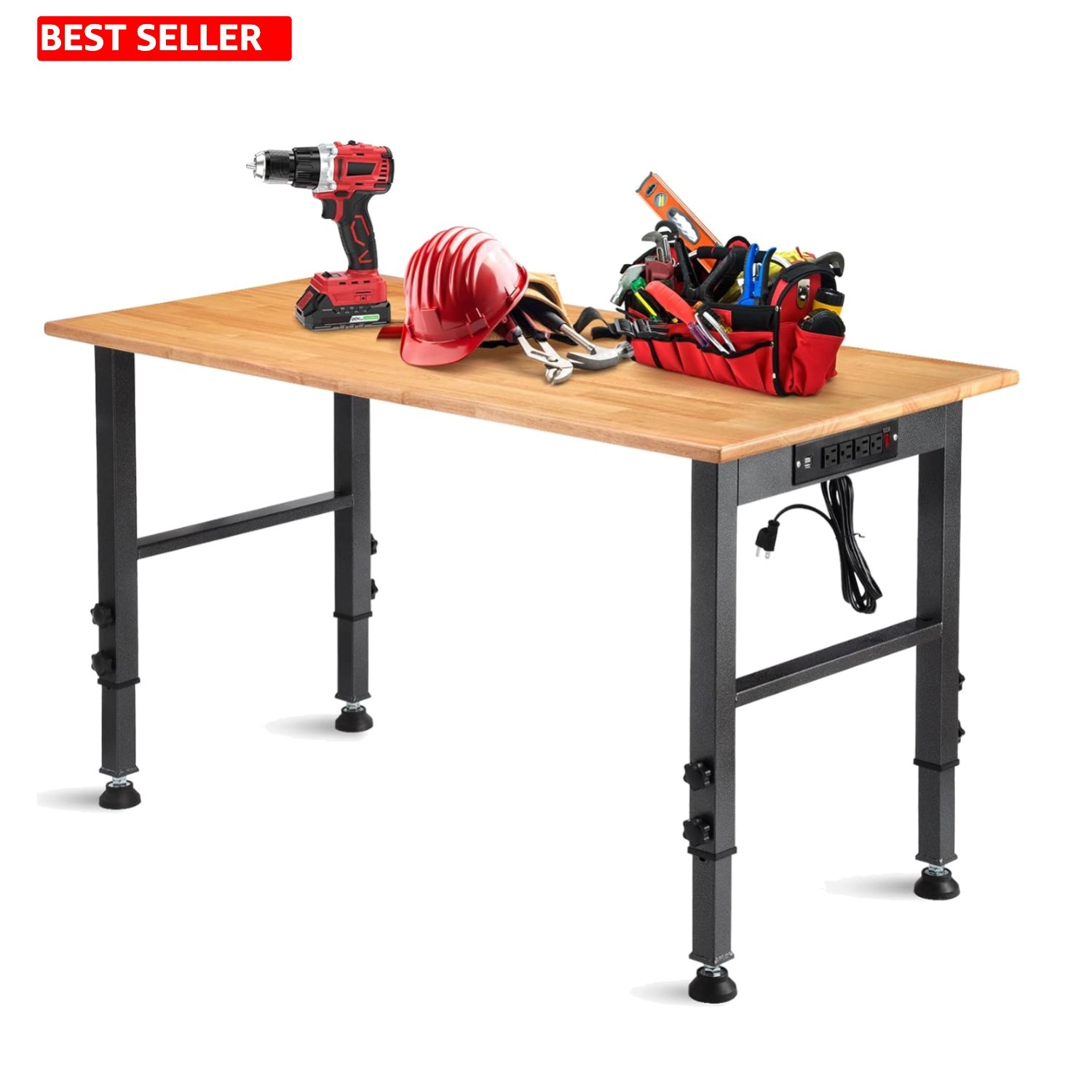48" Rubberwood Workbench - Adjustable Height & 2000 LBS Load Strength