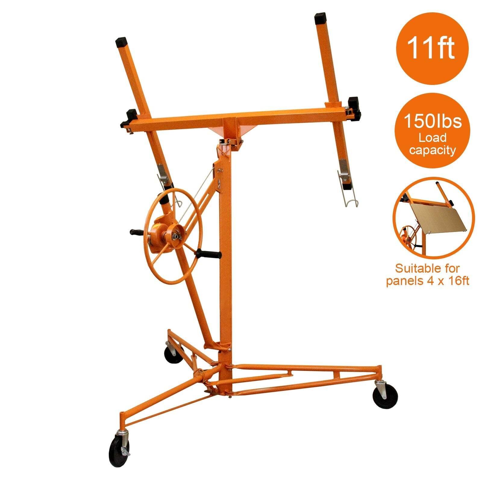 11ft Drywall Lifter Panel Hoist Jack Rolling Caster Lockable 150 lbs
