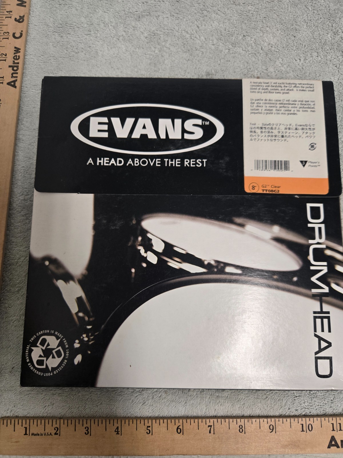 evans drumhead, 8" G2 clear TT08G2